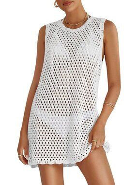 Women's White Beach Bathing Suit Cover Ups Crochet Swimwear Summer Outfits
